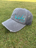 Elk Skull Ponytail Hat (grey/turquoise)